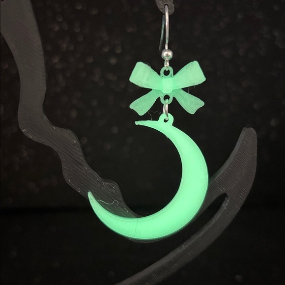 Glow in the Dark Crescent Moon Earrings 🌙✨ Celestial Halloween Jewelry - Picture 4 of 4